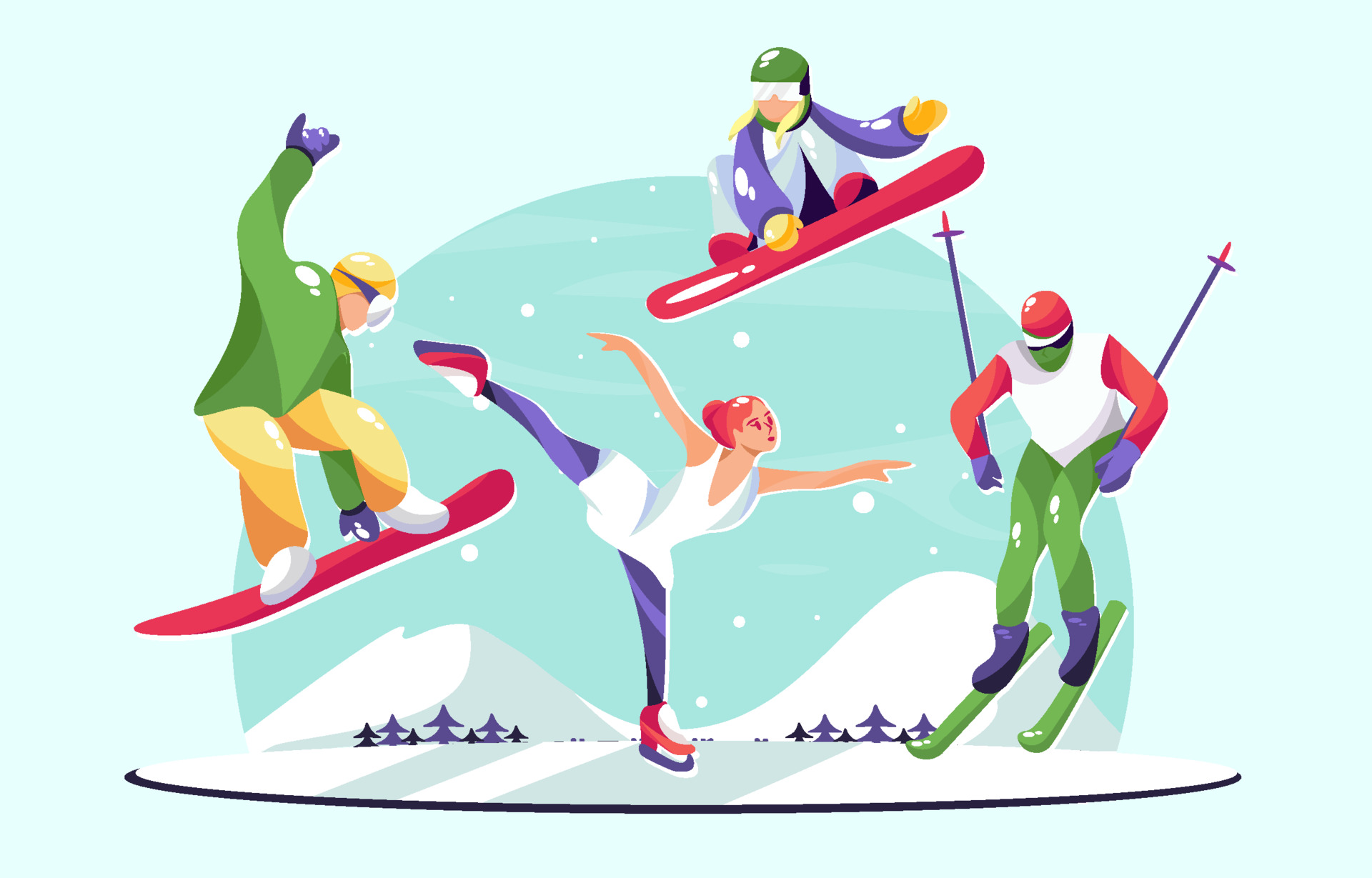 冬奥会人物插图(冬奥会,滑雪,滑雪板,滑冰,溜冰鞋,运动,人物,运动员