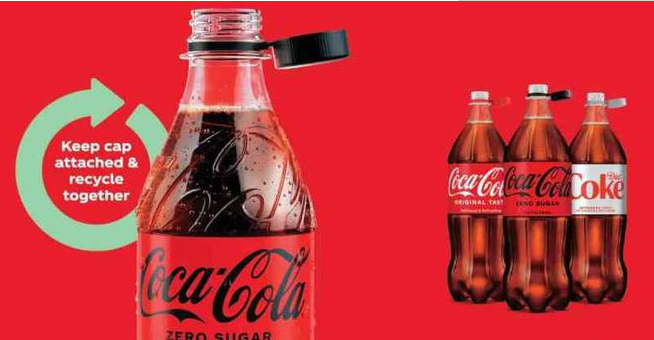 可口可乐推出全新胶樽设计，瓶盖瓶身保持连接