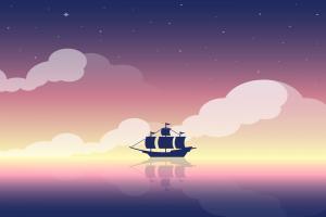 黎明时在海上航行的帆船插图