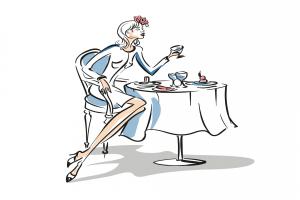 在咖啡桌旁的女性插画