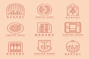 极简线条咖啡和糕点店Logo矢量图