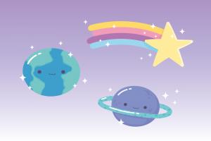 地球土星和流星与彩虹插图
