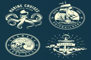 复古海洋和航海标志Logo矢量图