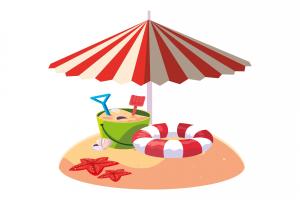夏季沙滩伞和沙桶玩具插图