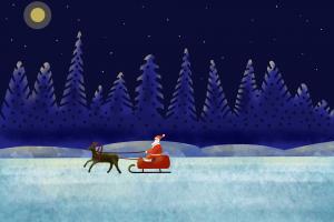 晚上正在赶路的圣诞老人插图