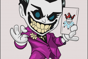拿着扑克牌的小丑插图