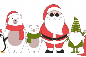 可爱手绘圣诞老人北极熊插画