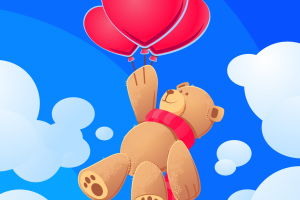 拿着爱心气球的小熊插图