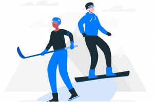 冬奥会冰球和滑雪项目扁平化插画