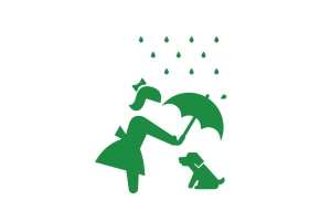 小孩雨中为狗撑伞图标