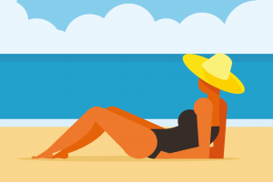 在沙滩晒日光浴的女士插图