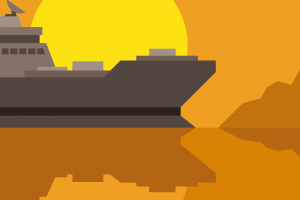 海上日落的轮船插图