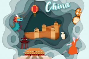 旅游中国剪纸插图
