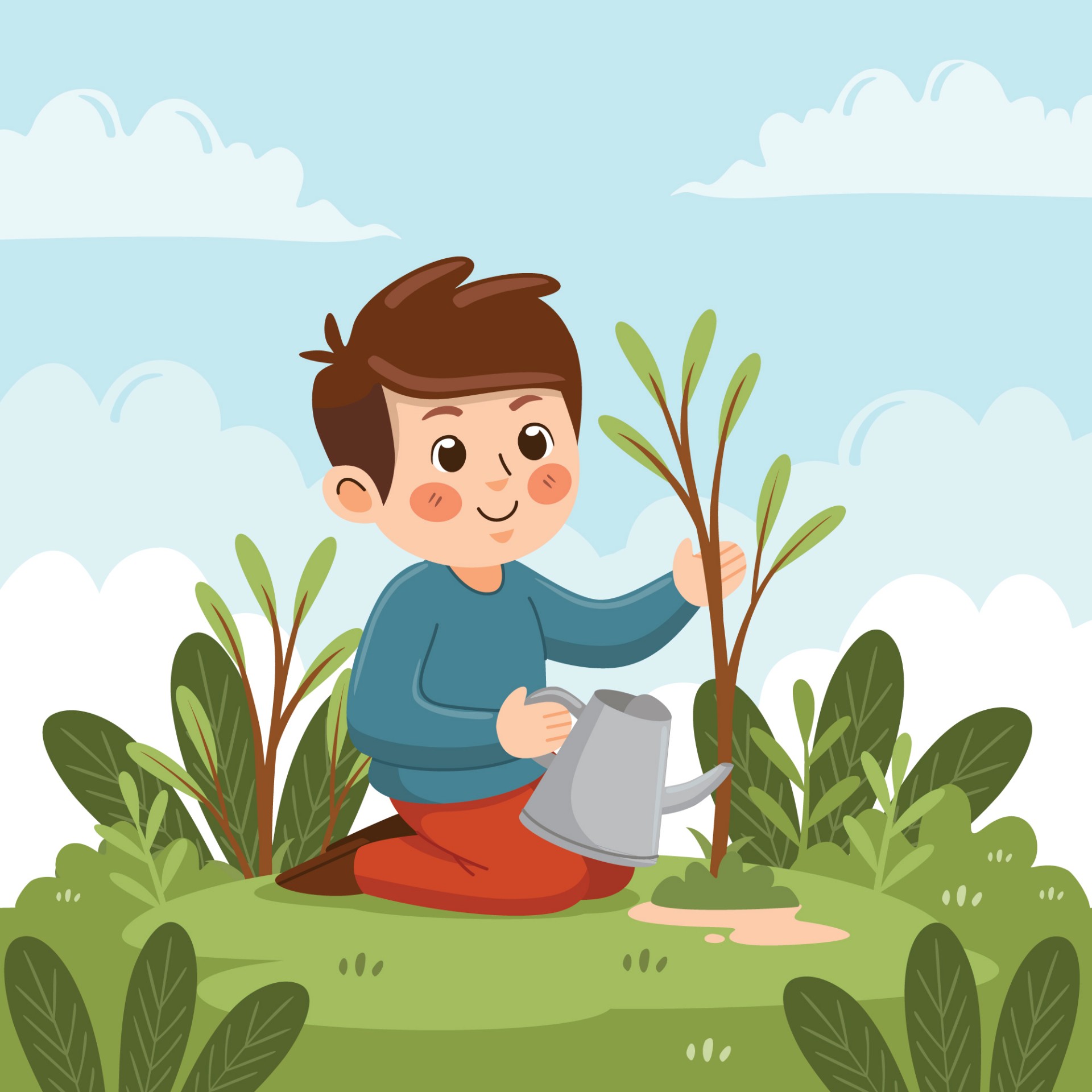 可愛男孩種植小樹苗, 植樹節, 節日, 卡通小孩向量圖案素材免費下載，PNG，EPS和AI素材下載 - Pngtree