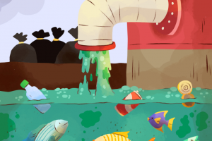 海水污染主题插画