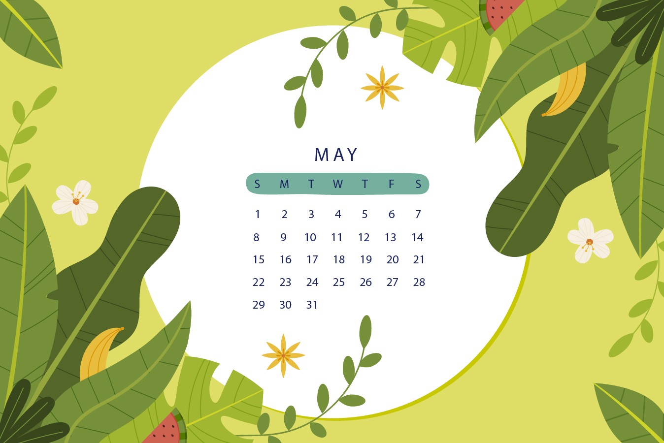 22年5月夏天日历高清壁纸 北极熊素材库