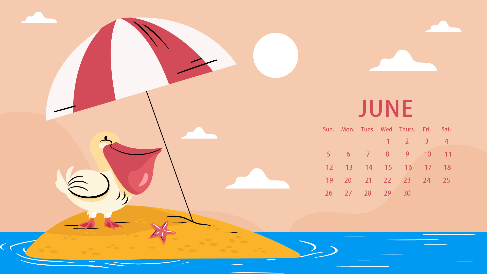 22年6月夏季日历壁纸高清图片 北极熊素材库