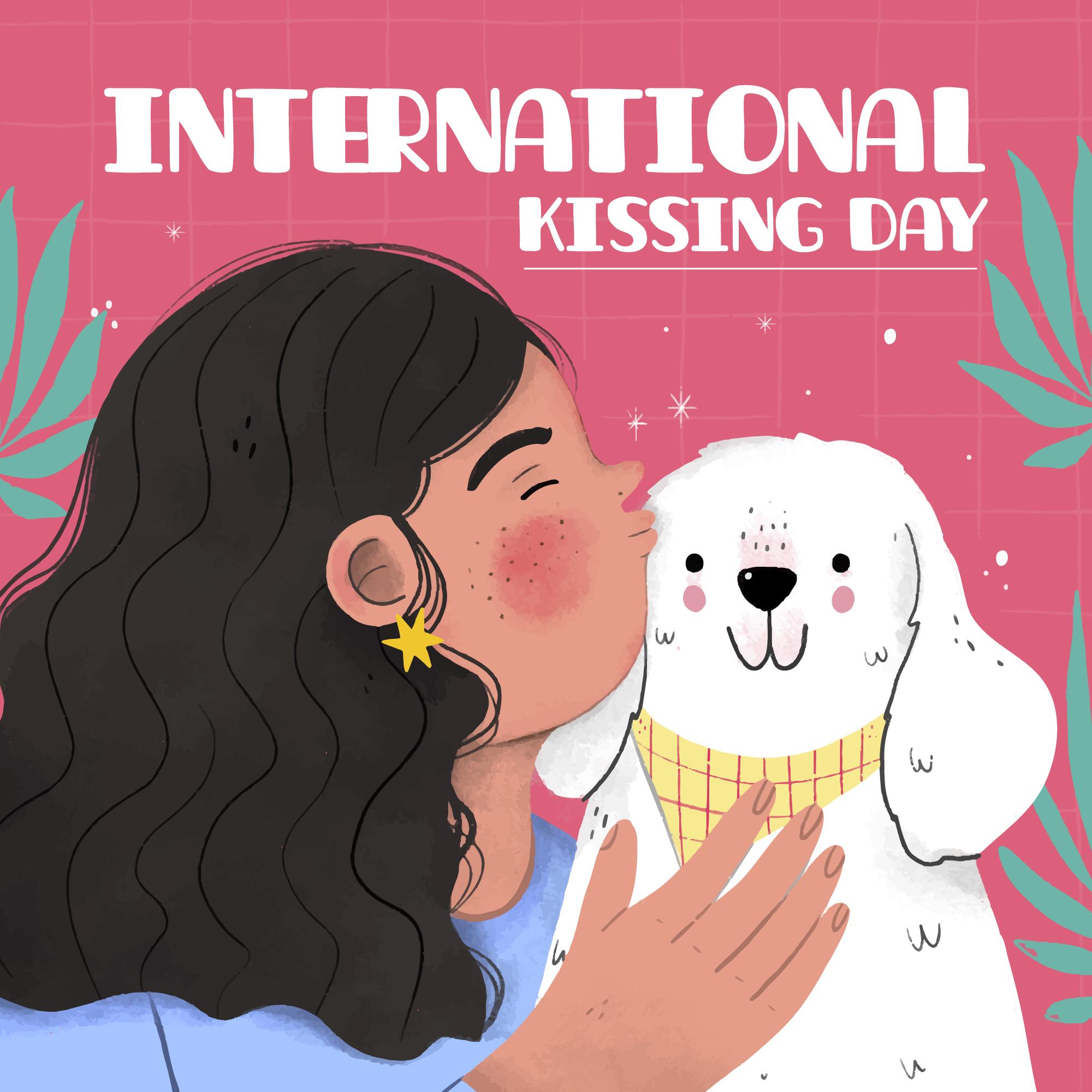 国际接吻日宠物狗亲吻主人插图(国际接吻日、宠物、狗、亲吻、男人)手绘插图_北极熊素材库