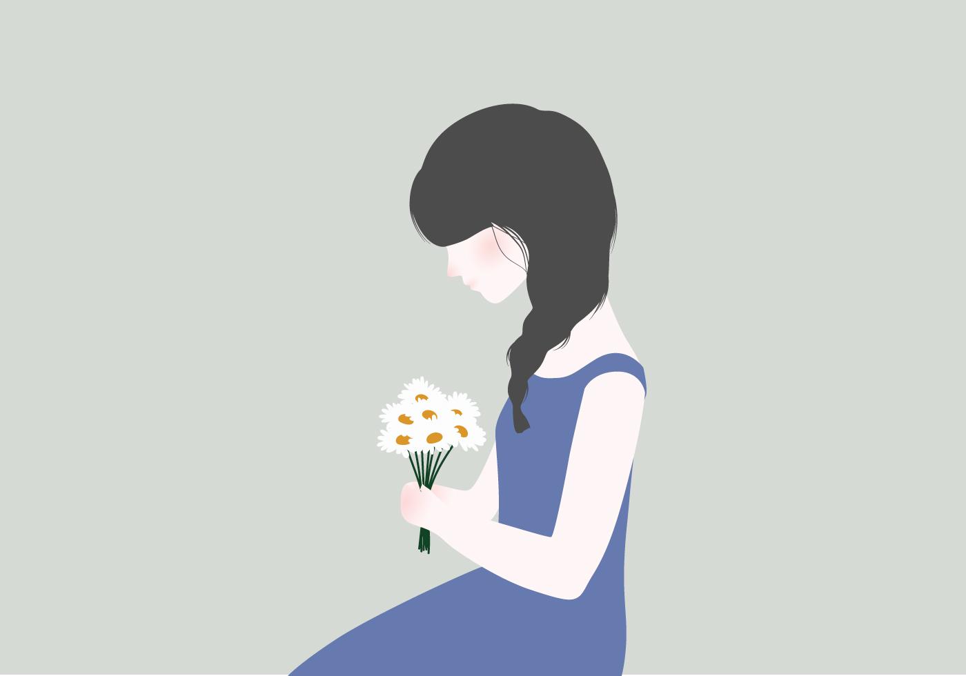 手握鲜花的女孩插画0
