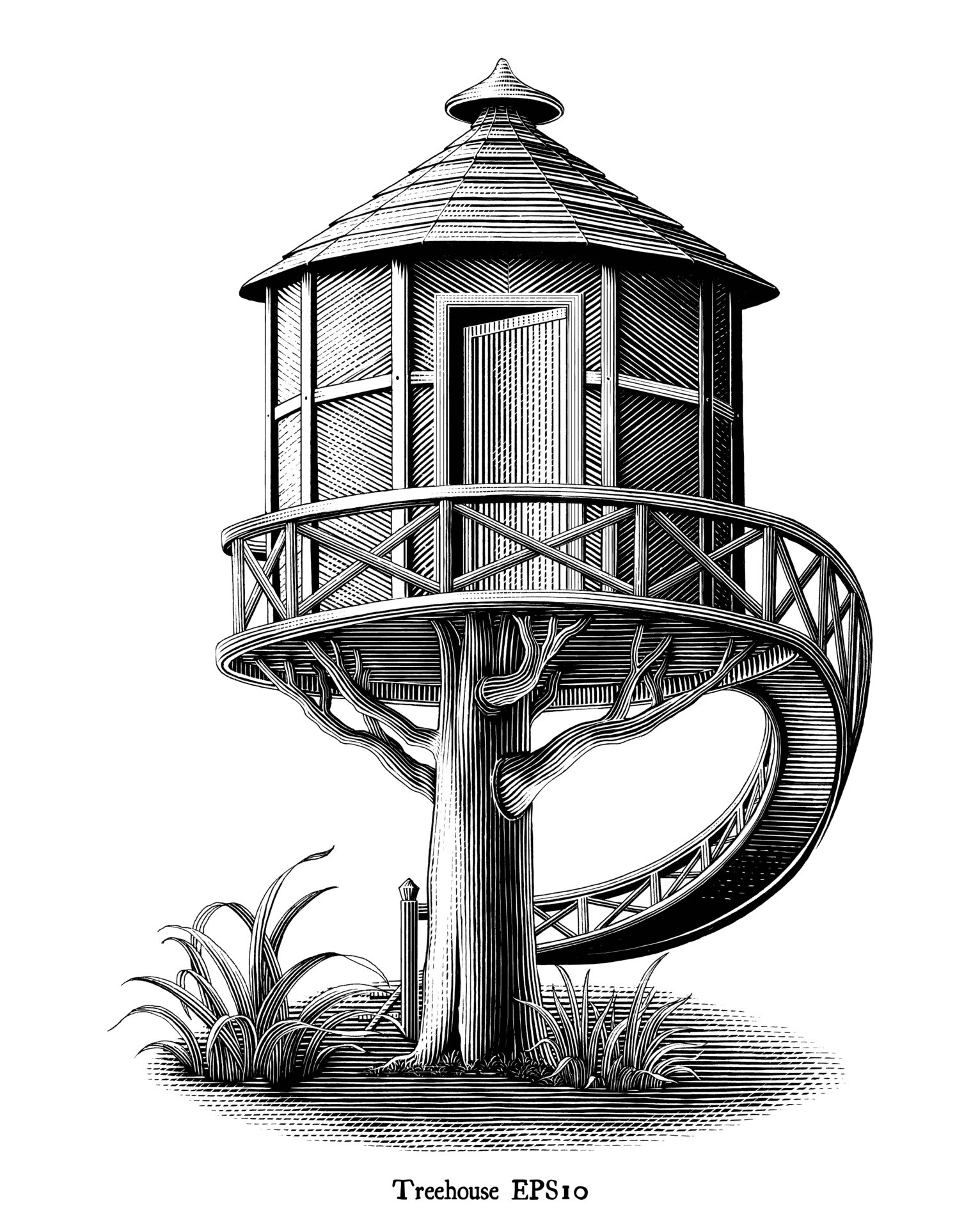 复古风格的树屋插图0