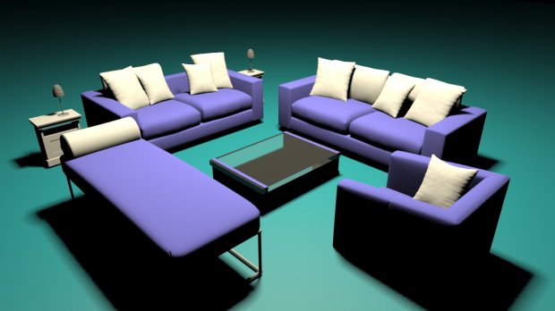 紫色全套沙发3D模型0