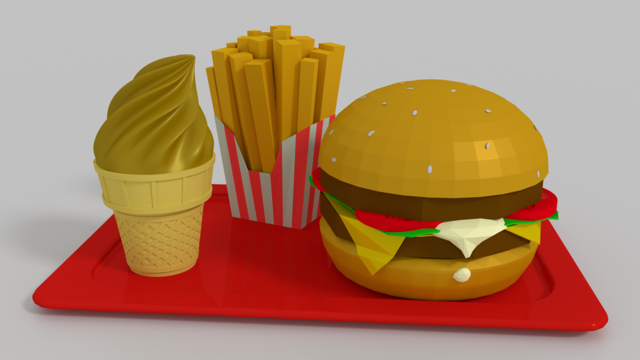 油炸薯条汉堡包冰淇淋3D模型0