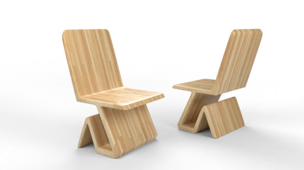 现代设计感木椅3D模型1