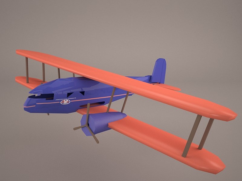 卡通双翼飞机3d模型0