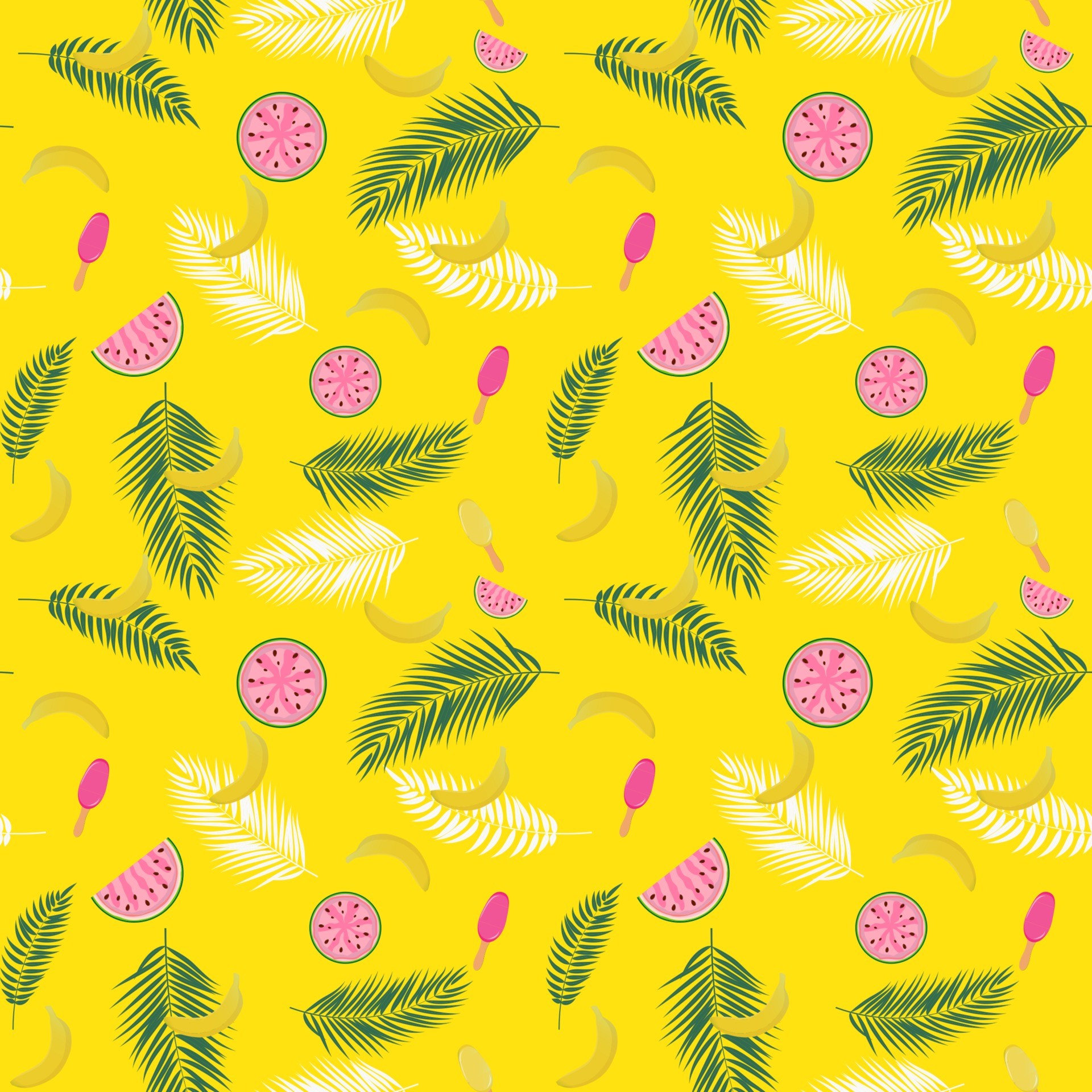 夏日西瓜香蕉冰淇淋剪影图案插图0