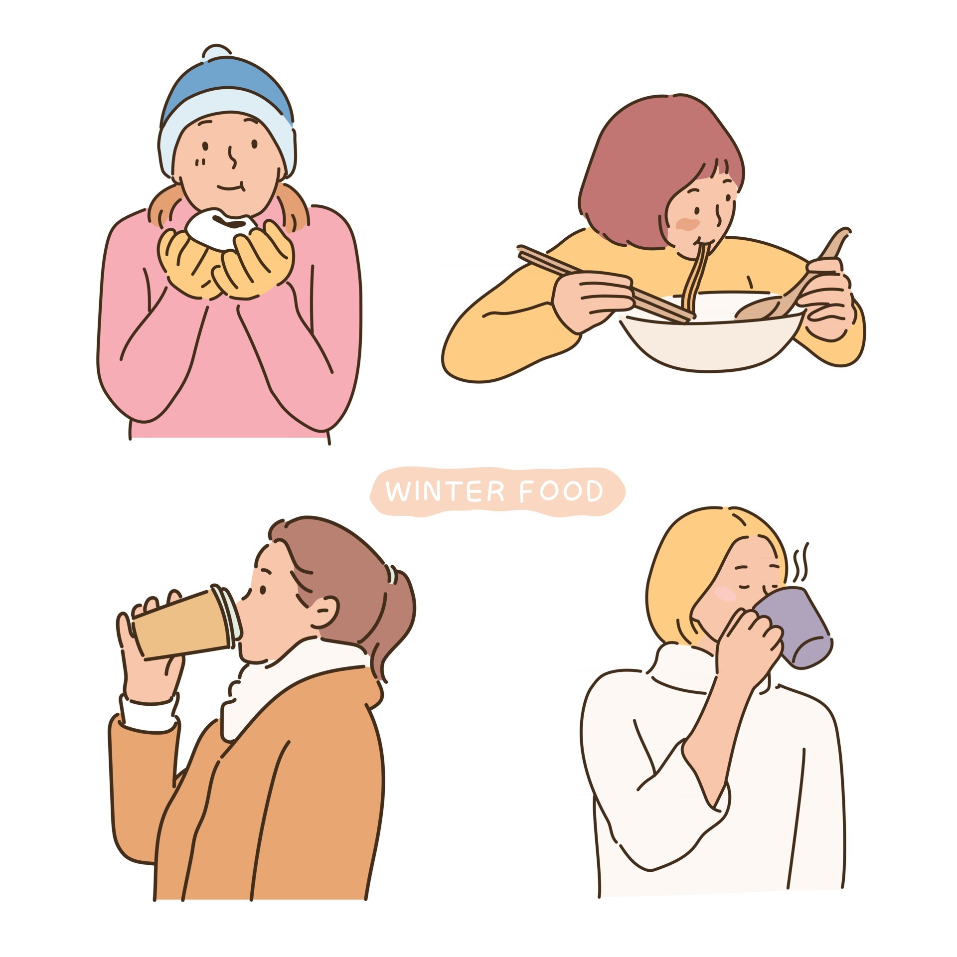 吃温暖冬季食物的人们插图0