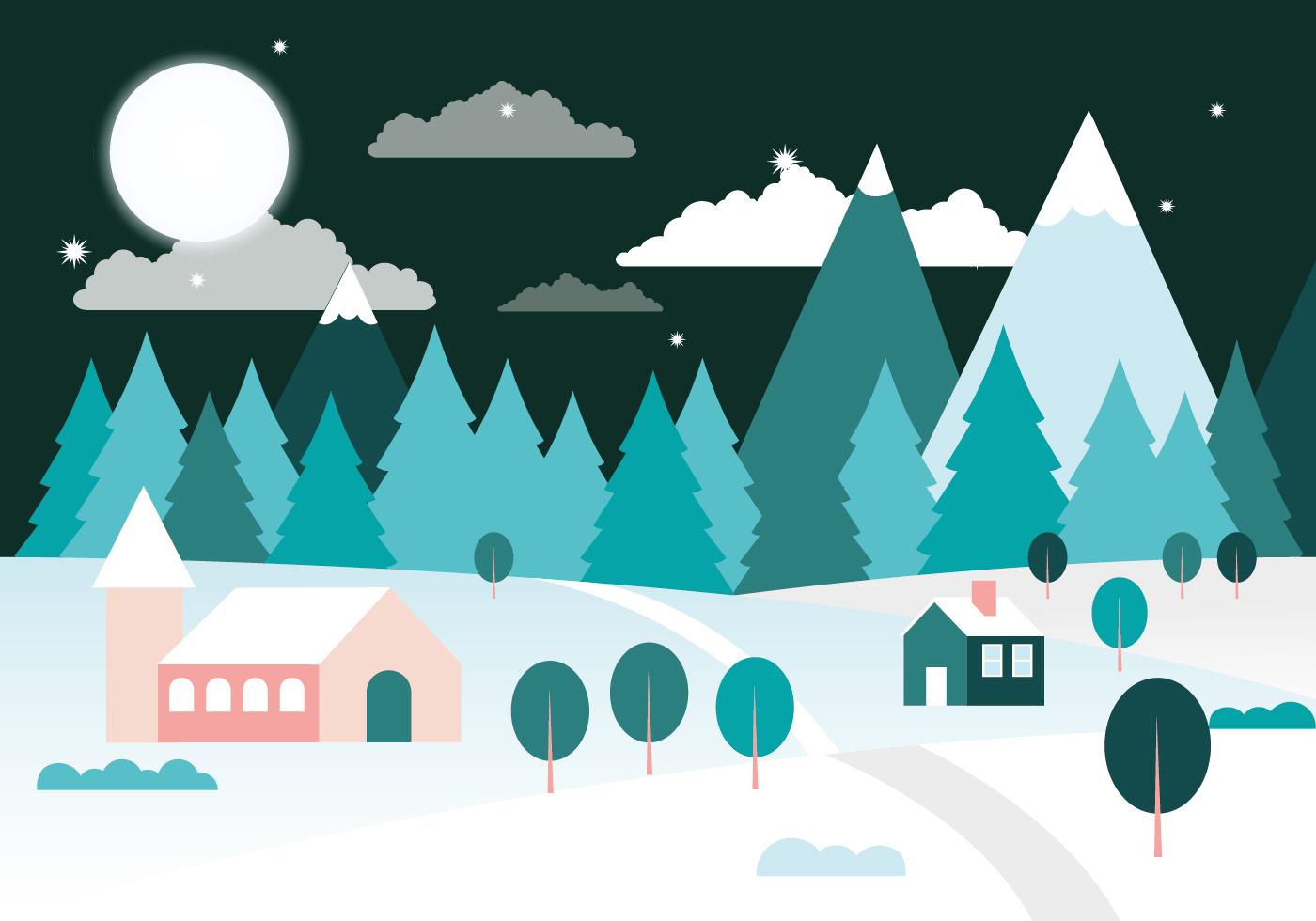 冬季夜景平面设计插图0