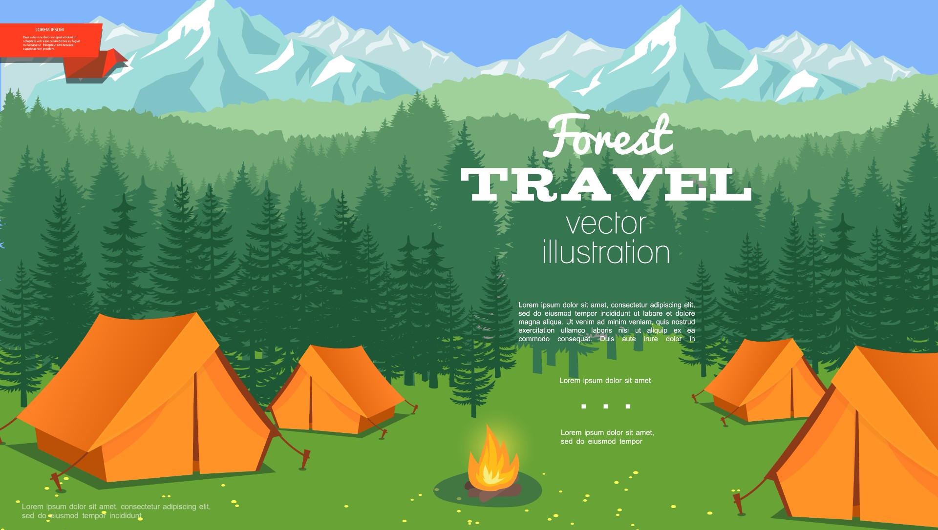 帐篷和山林景观夏令营模板插图0