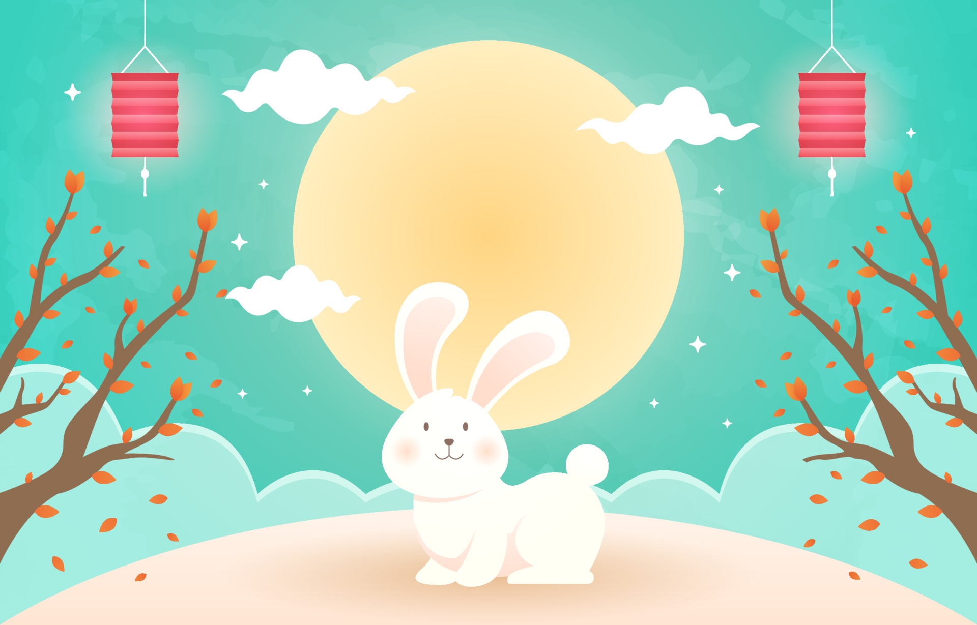 中秋圆月与兔子背景插图0