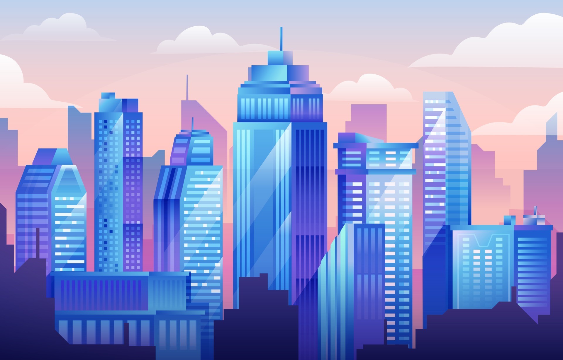 黎明的城市高楼景观插图0