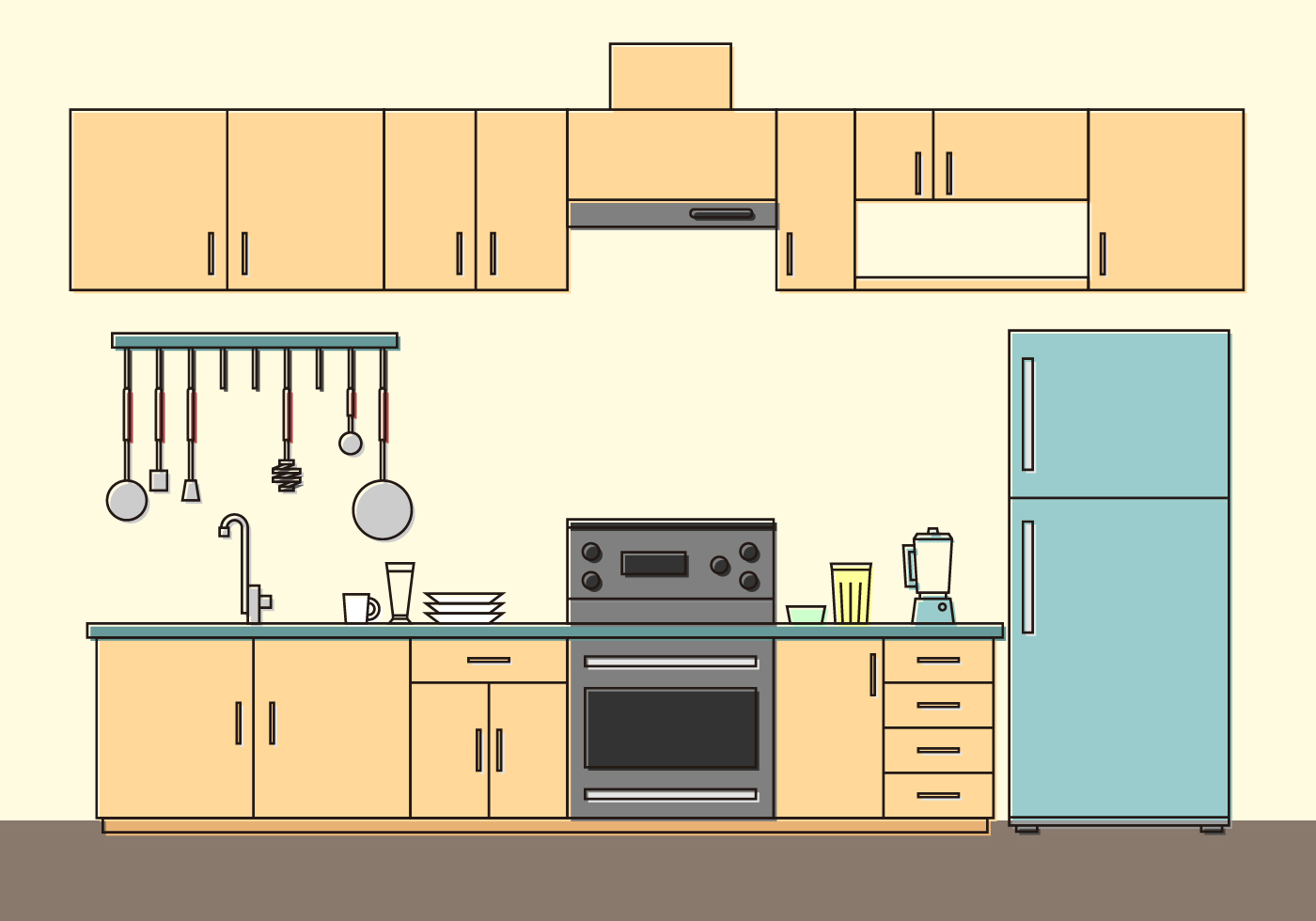 厨房室内平面设计插画0