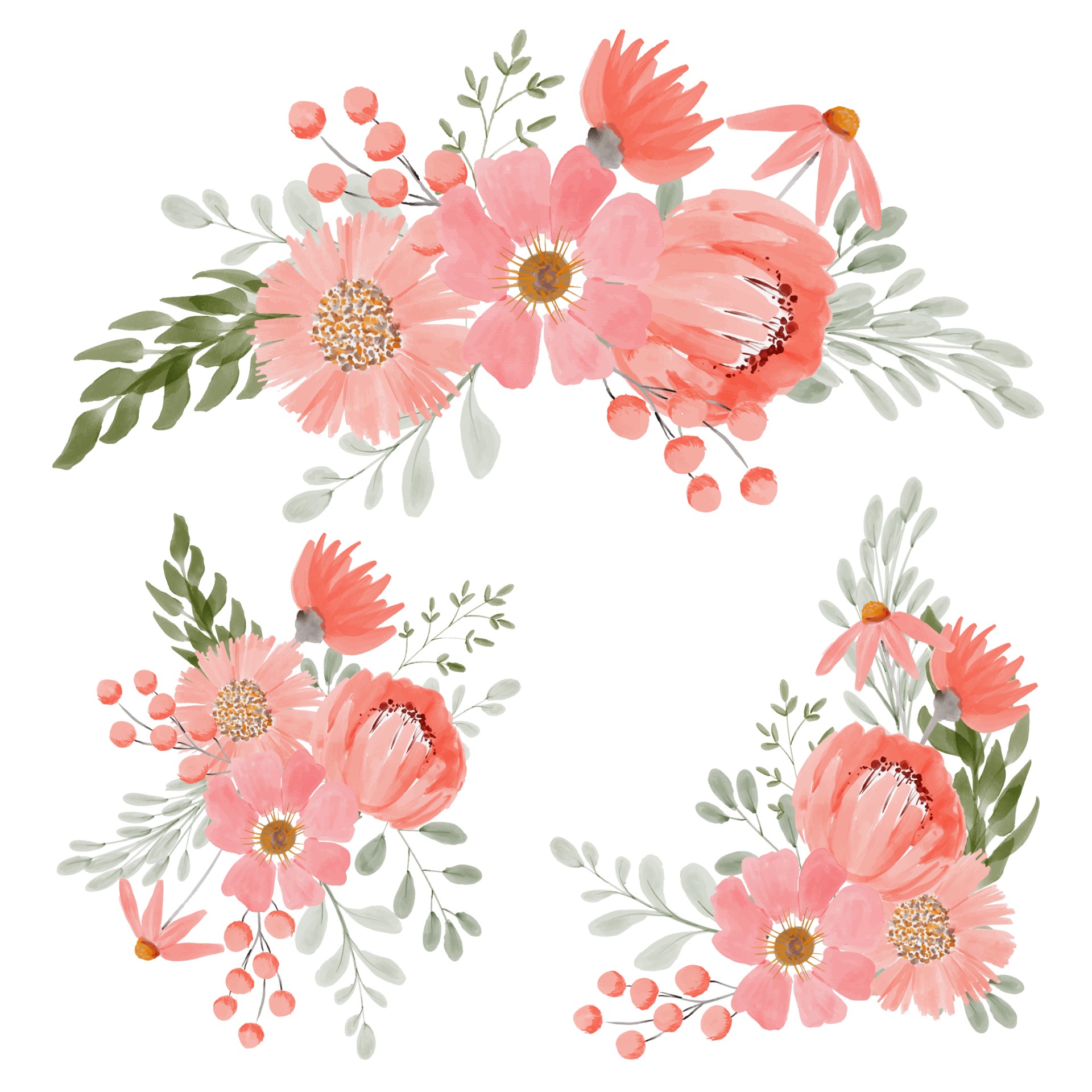 粉红花卉水彩插图0