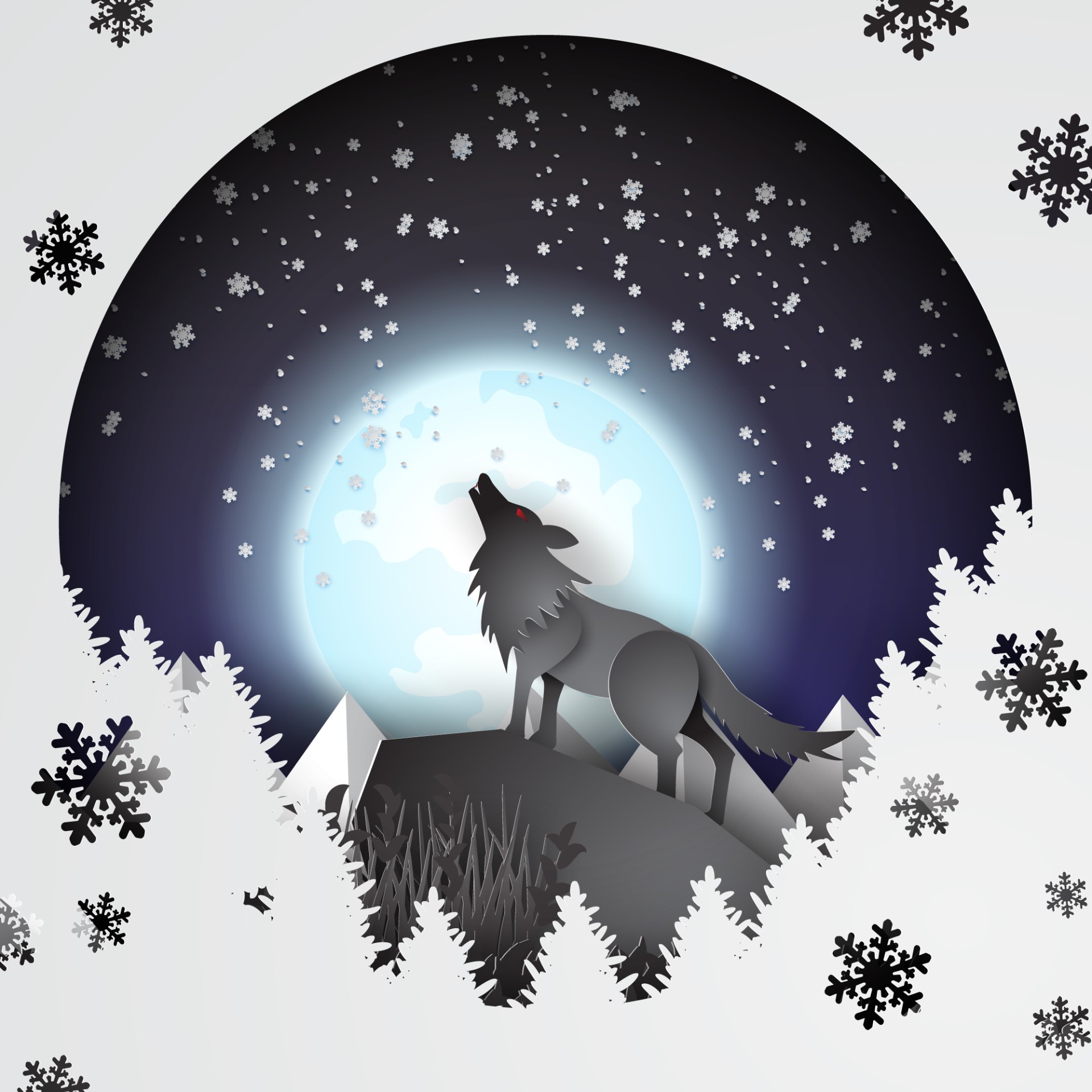 冬季满月下的狼插图0