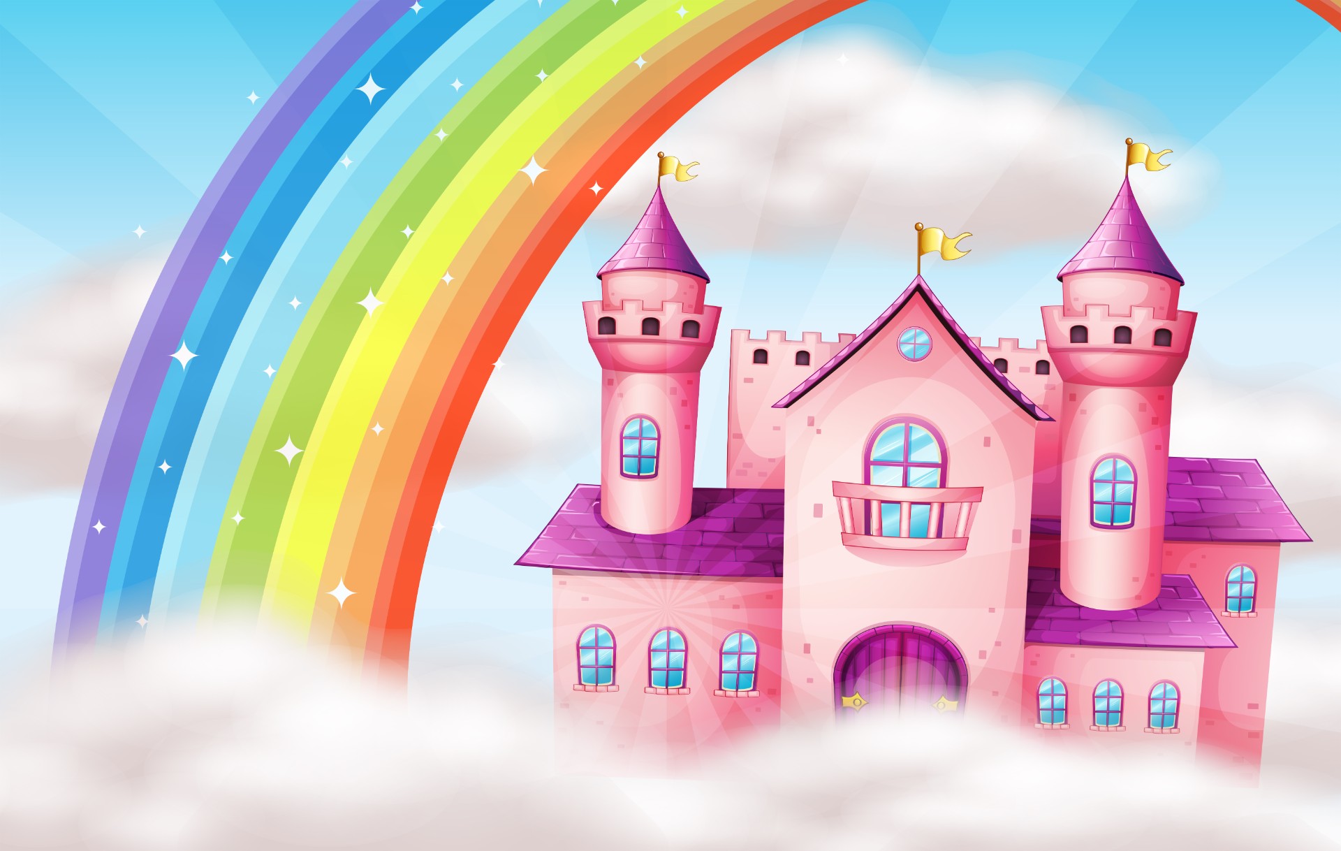 美丽的城堡和彩虹插图0