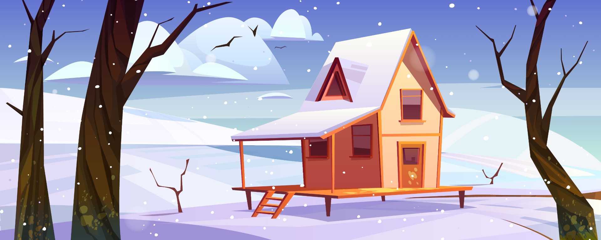 冬季山上的木屋插图0