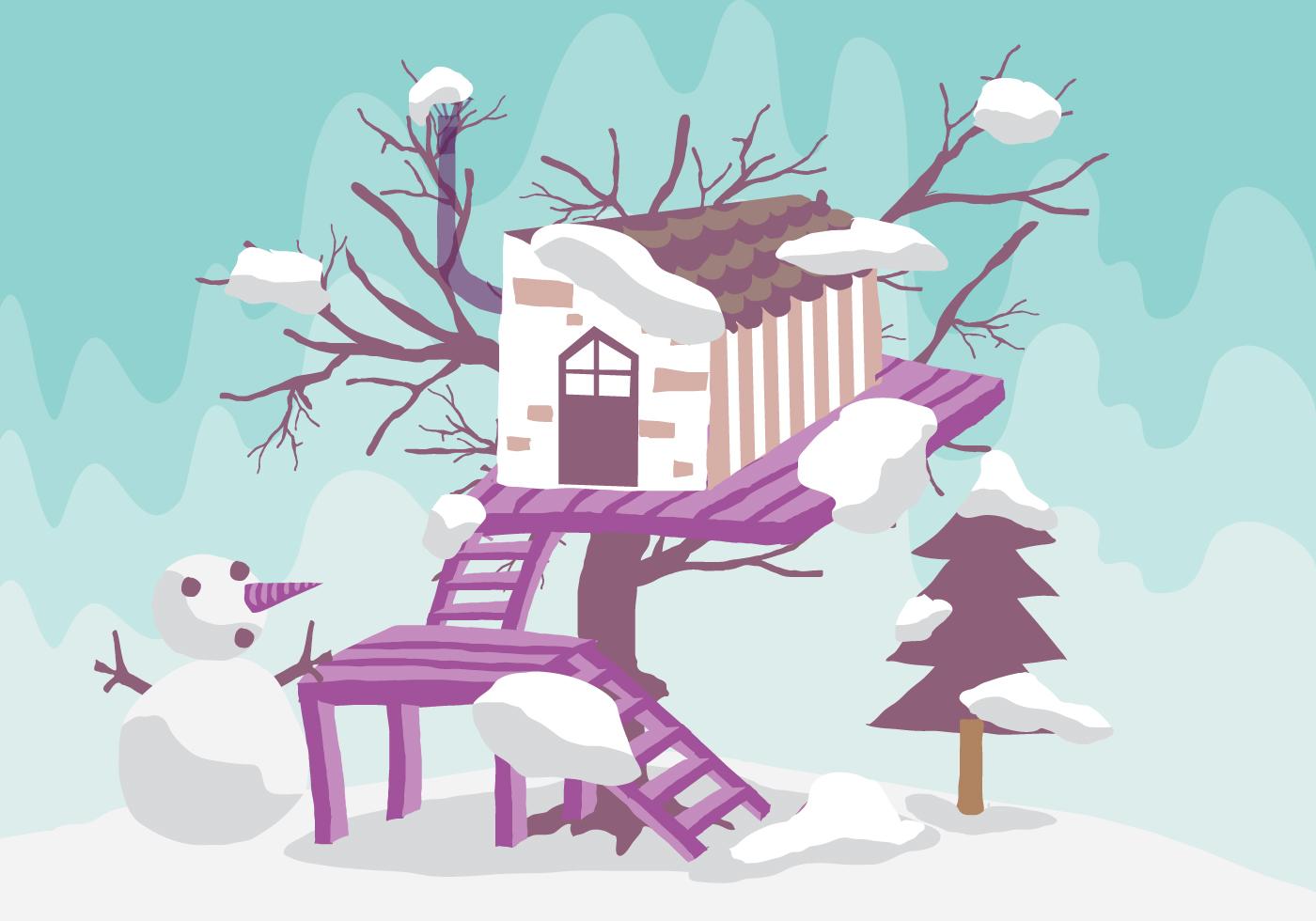 冬季树屋雪景插图0