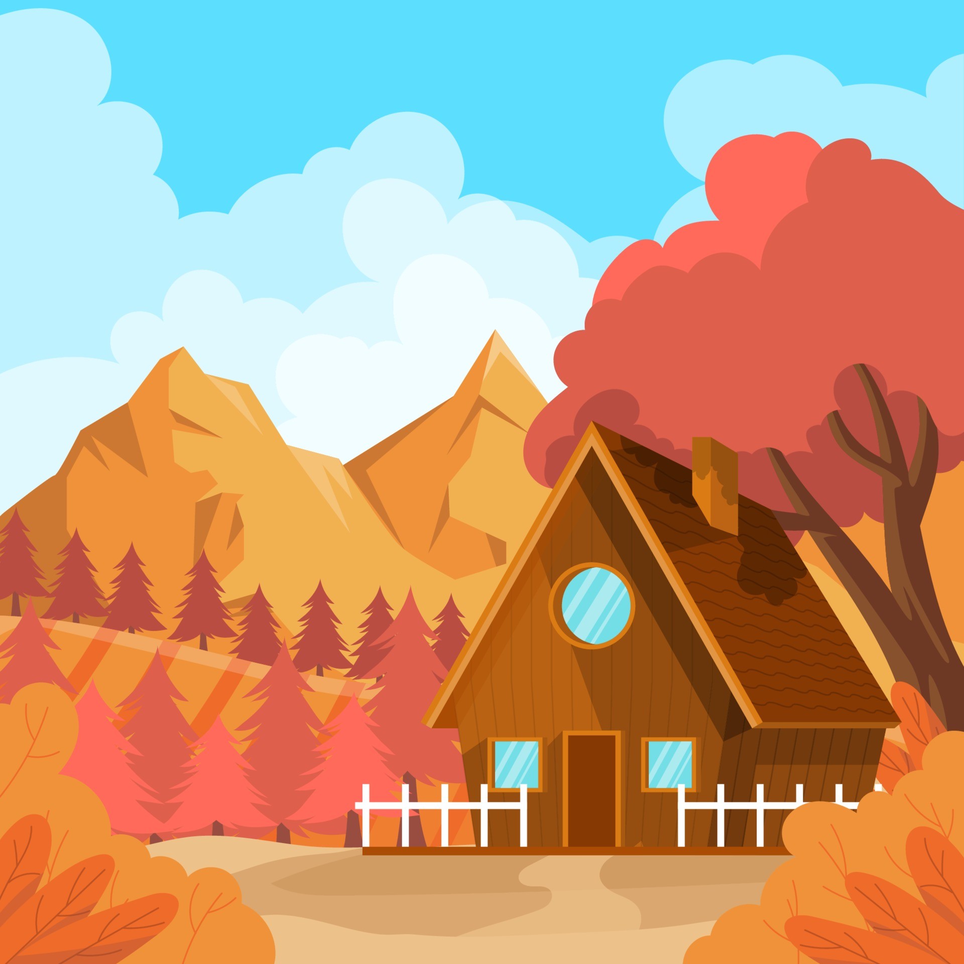 秋季山上的小屋插图0