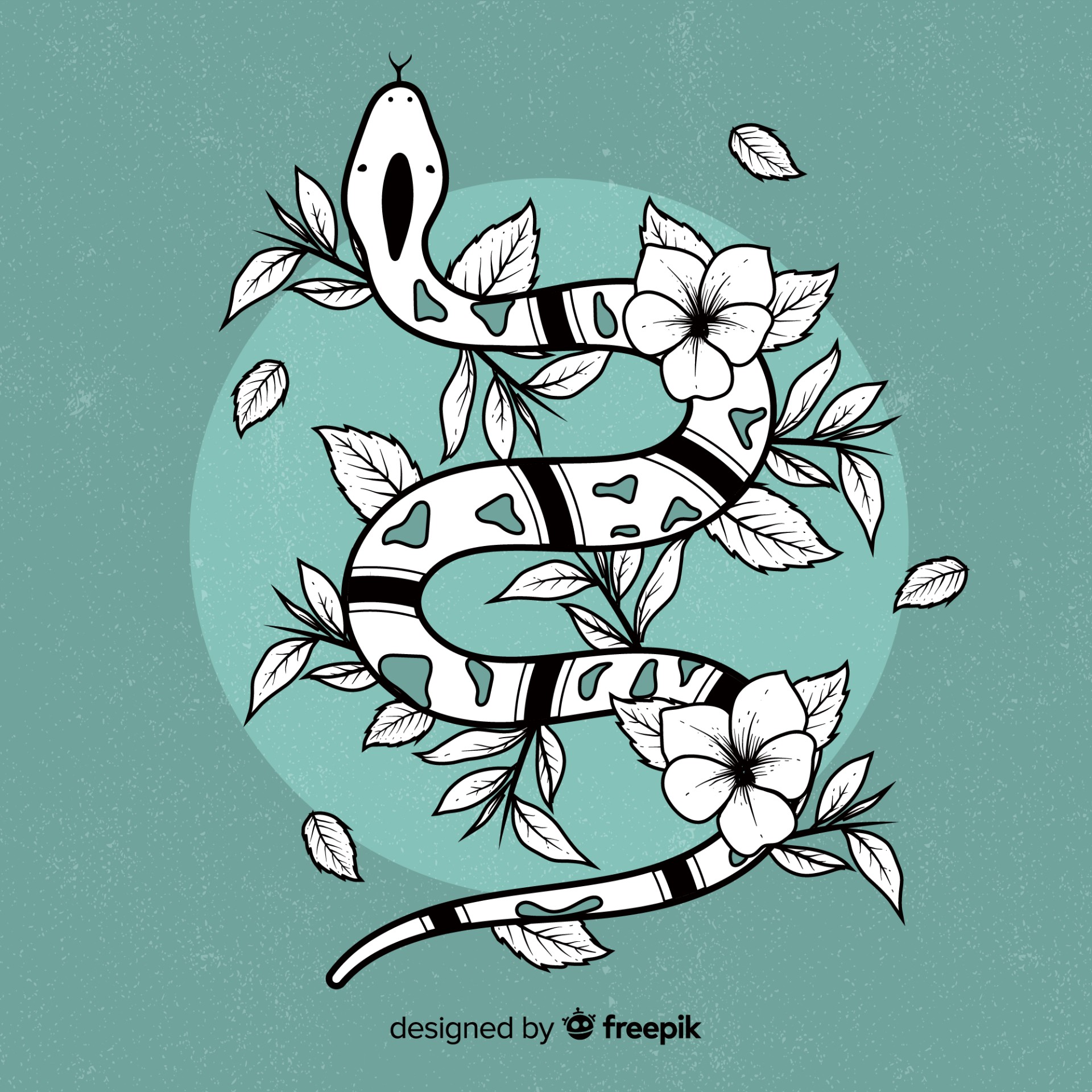 蛇与花手绘插图0
