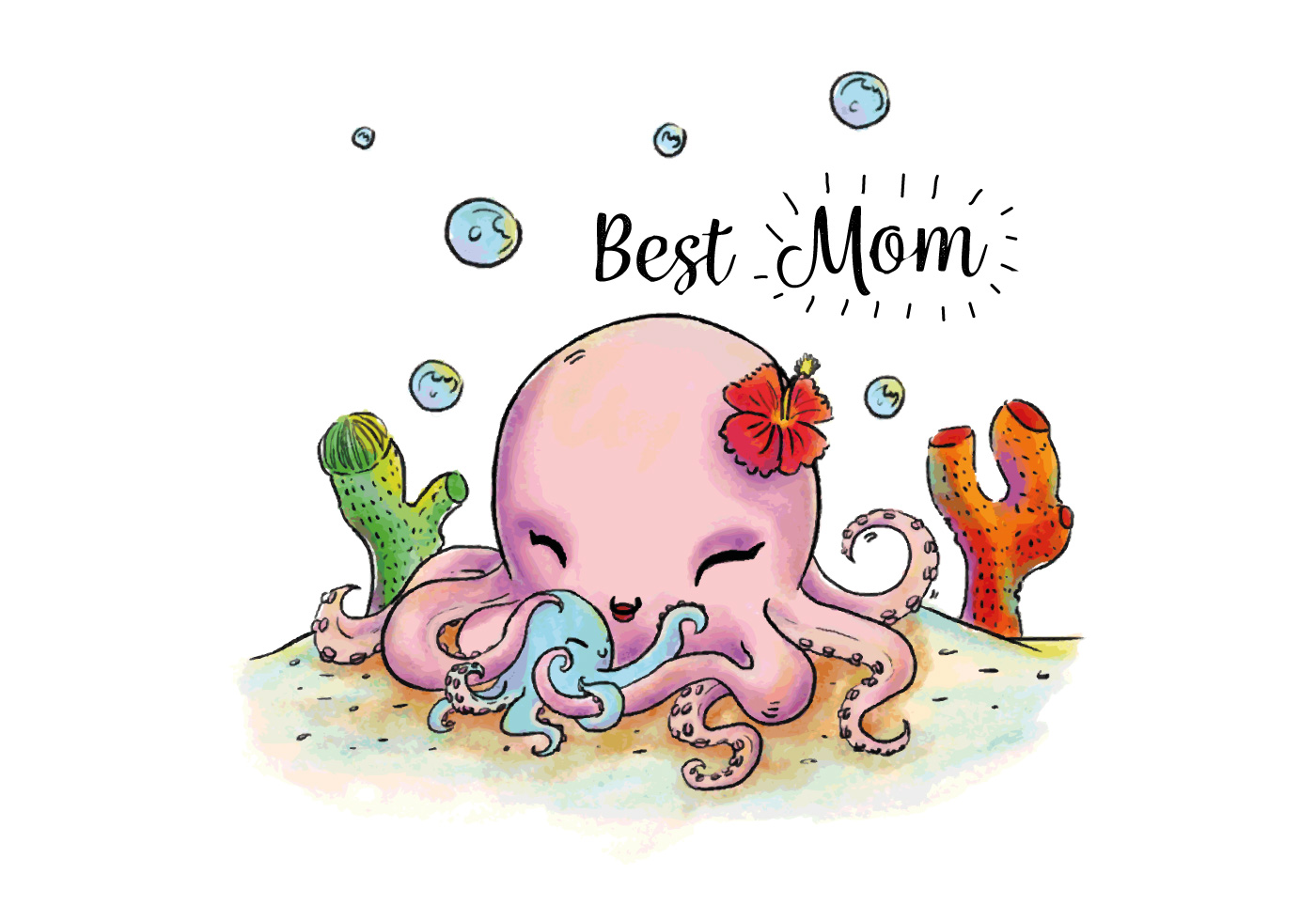 章鱼妈妈和小章鱼插图0