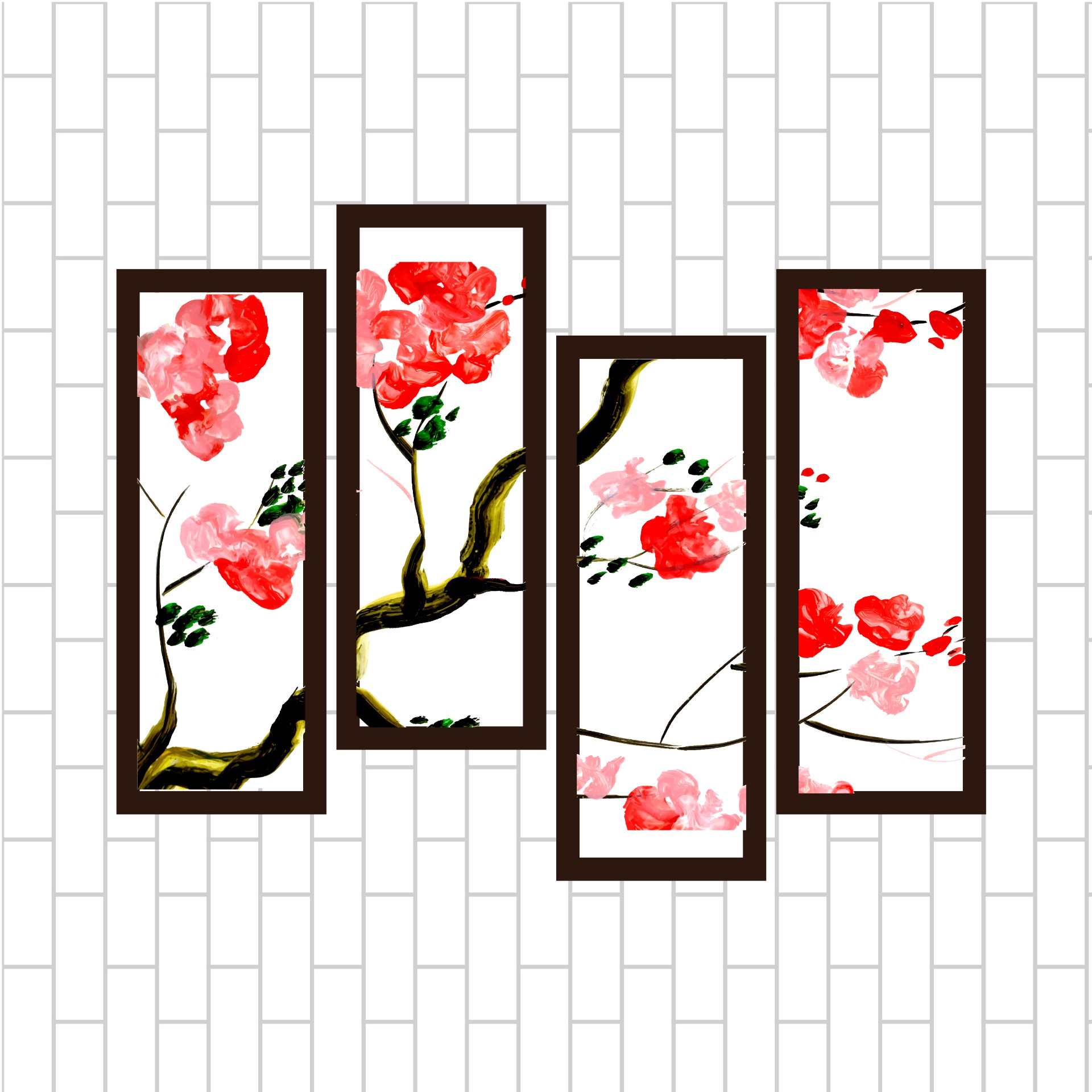 红色花朵墙壁装饰插图0