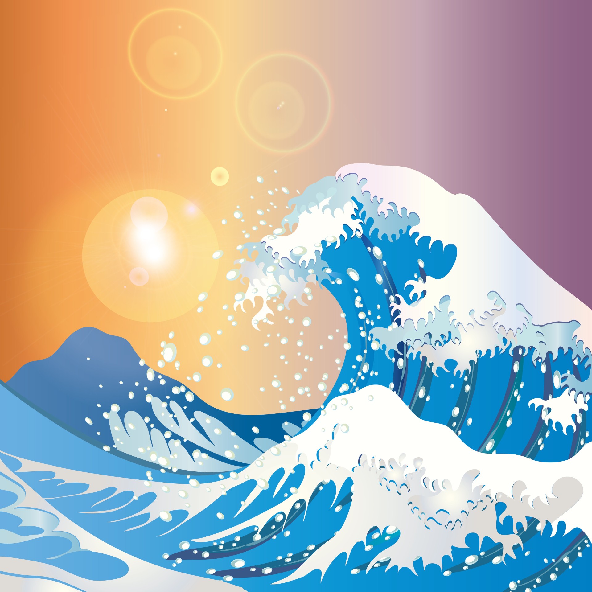 日系海啸海洋背景插图0