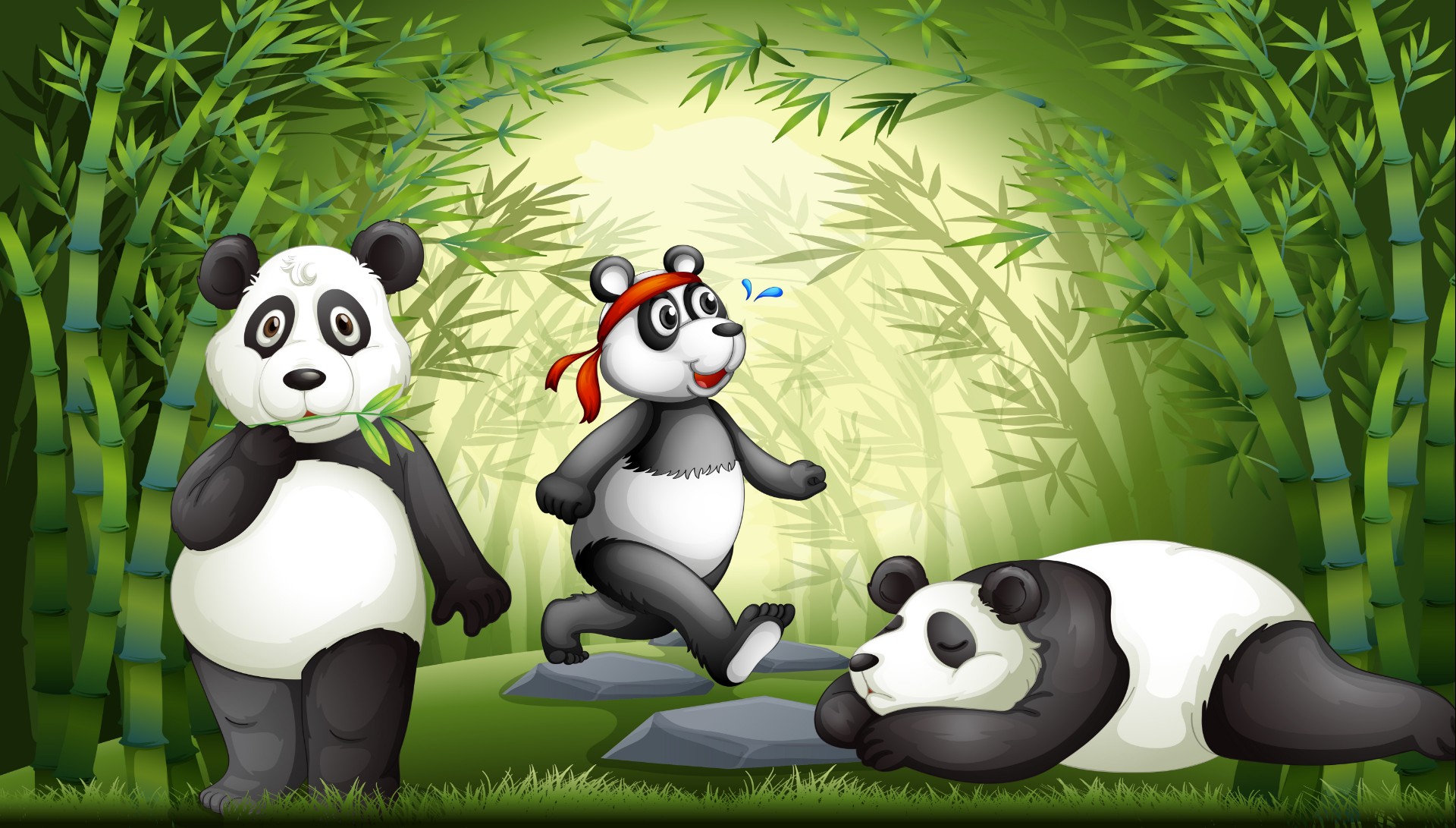 竹林中的大熊猫插画0