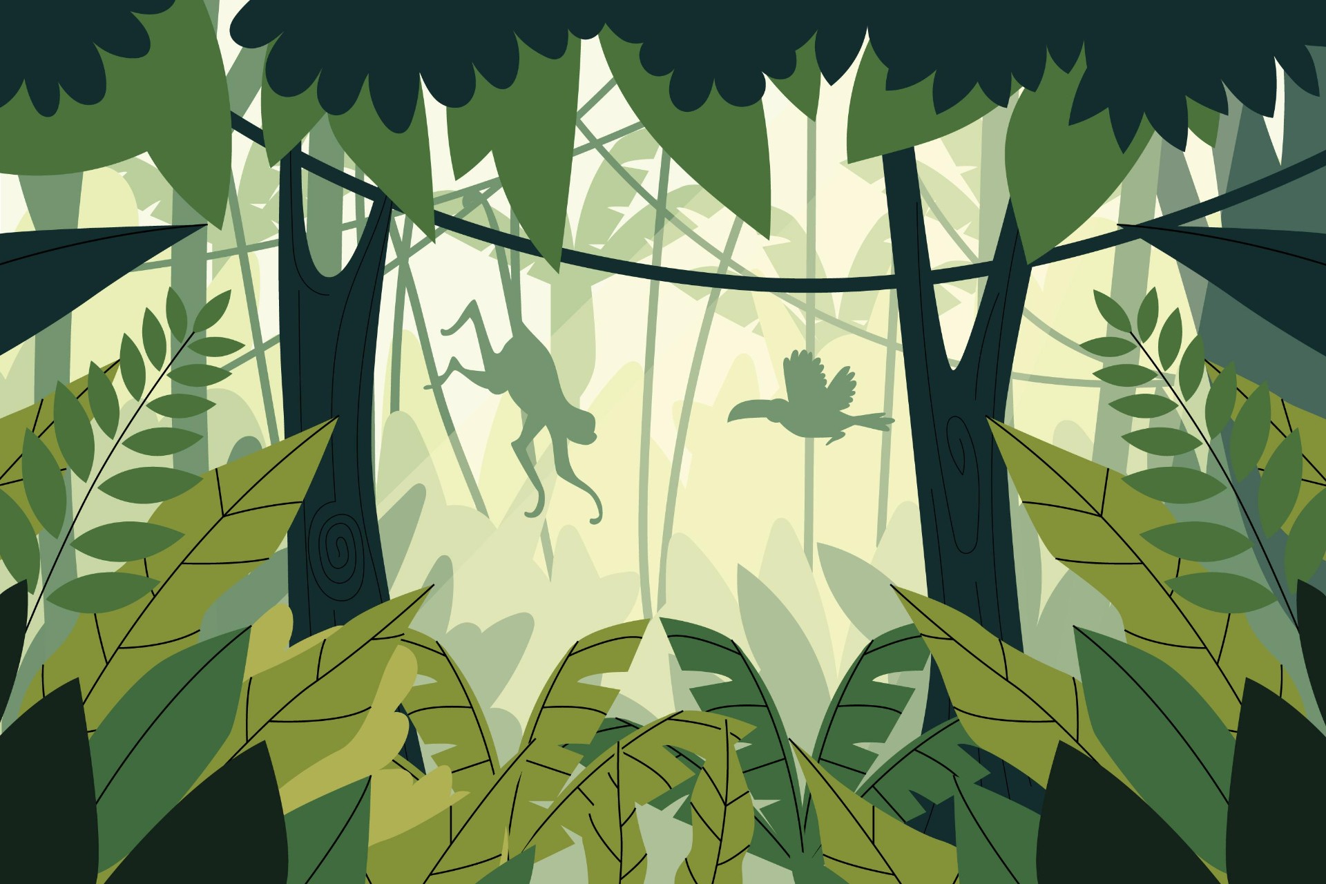 丛林与猴子剪影插图0