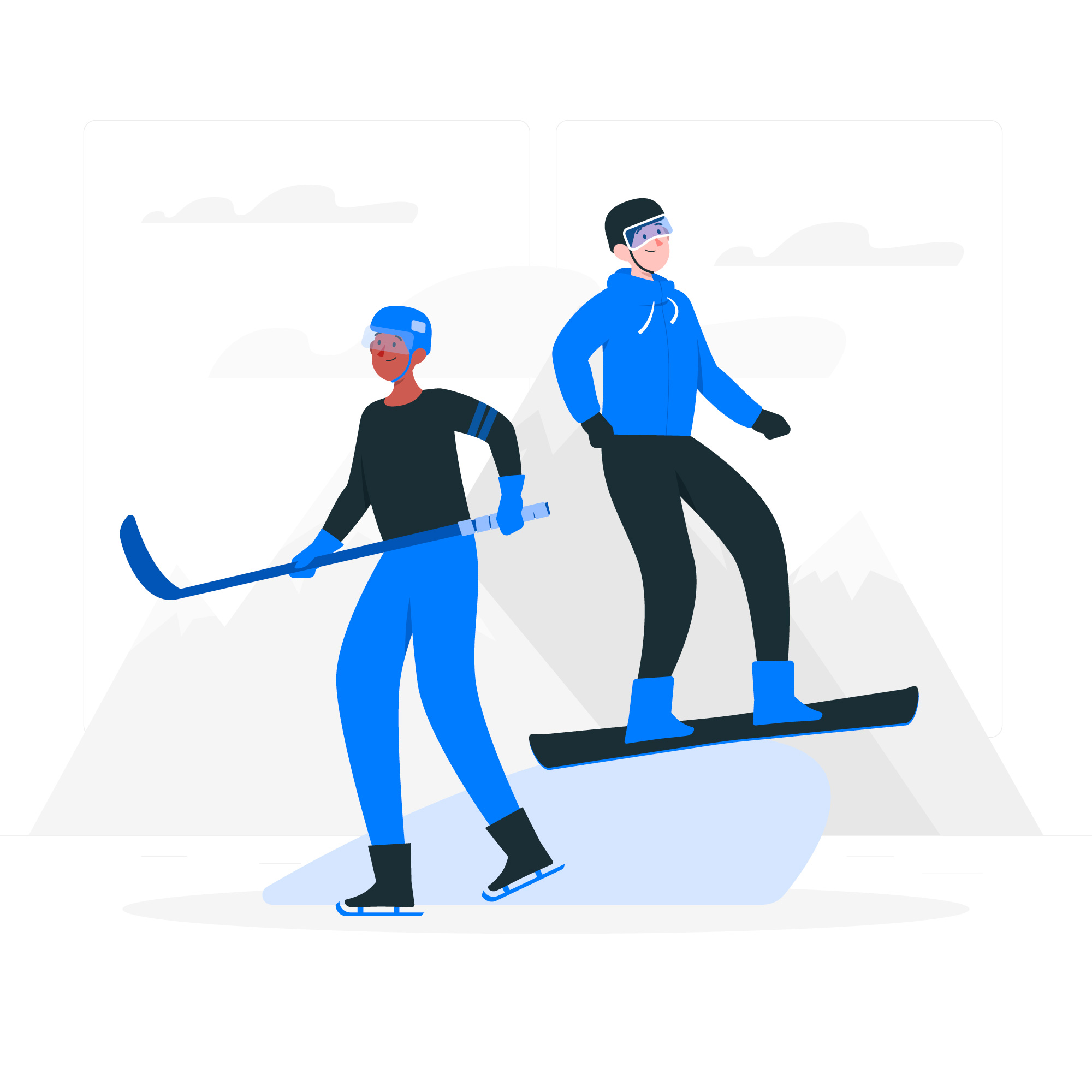 冬奥会冰球和滑雪项目扁平化插画0