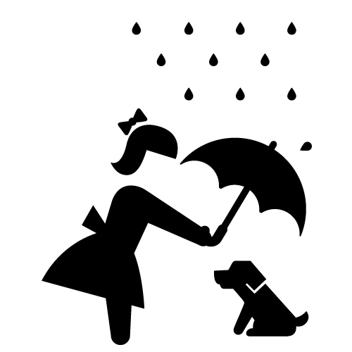 小孩雨中为狗撑伞图标0