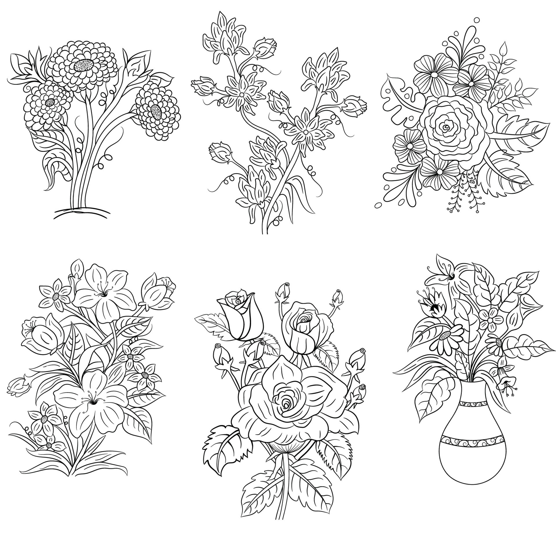 花卉线性素描插图0